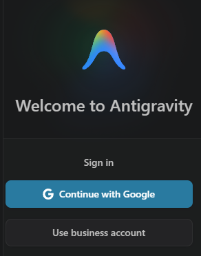 AntigravityのGoogleログイン開始画面